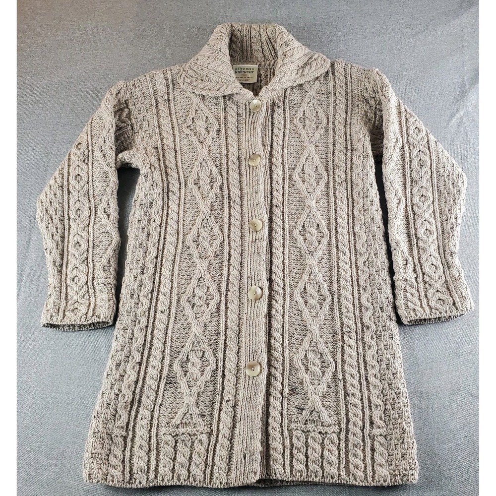 Kilronan Knitwear Cardigan Womens XXS Sand Wool Cable Knit Ireland Fisherman
